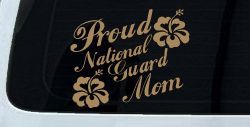 Proud National Guard Mom Hibiscus Flowers Military Car or Truck Window Vinyl Decal Sticker (Light Brown)