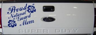 Proud National Guard Mom Hibiscus Flowers Military Car or Truck Window Decal Sticker (Navy)