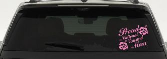 Proud National Guard Mom Hibiscus Flowers Military Car or Truck Window Vinyl Decal Sticker (Pink)