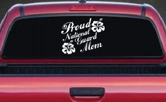 Proud National Guard Mom Hibiscus Flowers Military Car or Truck Window Decal Sticker