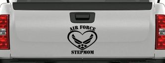 Air Force Step Mom Heart Military Car or Truck Window Decal Sticker (Black)