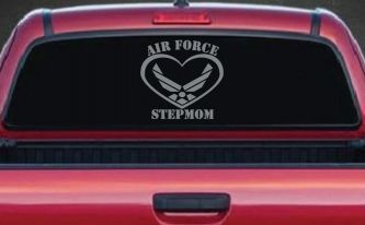 Air Force Step Mom Heart Military Car or Truck Window Decal Sticker (Telegrey)