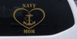 Navy Mom Heart Anchor Military Car or Truck Window Decal Sticker (Gold)