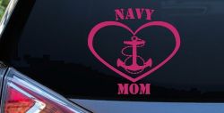 Navy Mom Heart Anchor Military Car or Truck Window Vinyl Decal Sticker (Hot Pink)