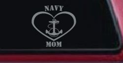 Navy Mom Heart Anchor Military Car or Truck Window Decal Sticker (Telegrey)