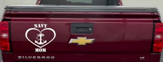 Navy Mom Heart Anchor Military Car or Truck Window Decal Sticker (White)