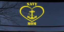 Navy Mom Heart Anchor Military Car or Truck Window Decal Sticker (Yellow)