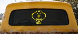 Navy Mom Heart Anchor Military Car or Truck Window Decal Sticker (Yellow)