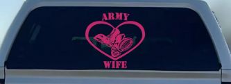 Army Wife Combat Boots Heart Military Car or Truck Window Decal Sticker (Hot Pink)