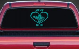 Army Wife Combat Boots Heart Military Car or Truck Window Decal Sticker (Turquoise)