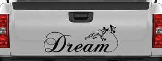 Dream with Swirls and Hearts Girlie Car or Truck Window Vinyl Decal Sticker (Black)