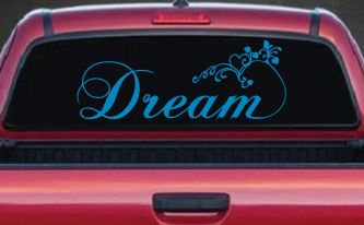 Dream with Swirls and Hearts Girlie Car or Truck Window Decal Sticker (Blue)