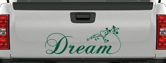 Dream with Swirls and Hearts Girlie Car or Truck Window Decal Sticker (Dark Green)