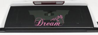 Dream with Swirls and Hearts Girlie Car or Truck Window Decal Sticker (Pink)