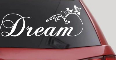 Dream with Swirls and Hearts Girlie Car or Truck Window Vinyl Decal Sticker