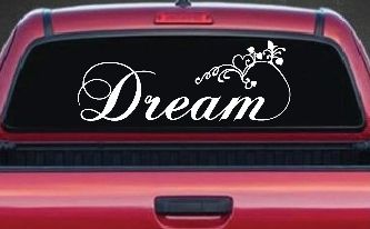 Dream with Swirls and Hearts Girlie Car or Truck Window Decal Sticker