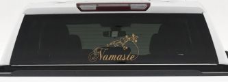 Namaste with Swirls and Hearts Yoga Car or Truck Window Vinyl Decal Sticker (Light Brown)