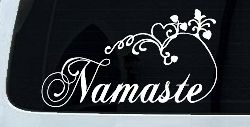 Namaste with Swirls and Hearts Yoga Car or Truck Window Decal Sticker