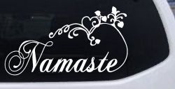 Namaste with Swirls and Hearts Yoga Car or Truck Window Decal Sticker