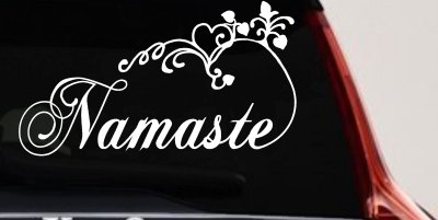 Namaste with Swirls and Hearts Yoga Car or Truck Window Vinyl Decal Sticker