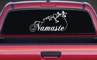 Namaste with Swirls and Hearts Yoga Car or Truck Window Decal Sticker