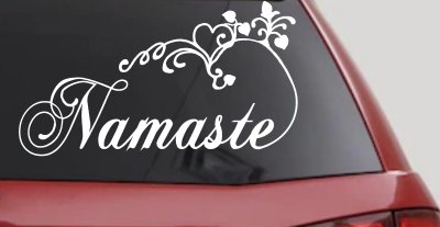 Namaste with Swirls and Hearts Yoga Car or Truck Window Vinyl Decal Sticker