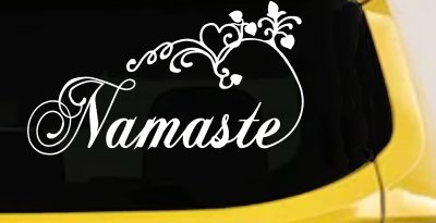 Namaste with Swirls and Hearts Yoga Car or Truck Window Vinyl Decal Sticker