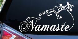 Namaste with Swirls and Hearts Yoga Car or Truck Window Decal Sticker