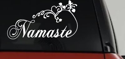 Namaste with Swirls and Hearts Yoga Car or Truck Window Vinyl Decal Sticker