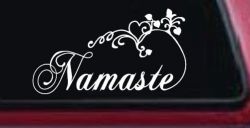 Namaste with Swirls and Hearts Yoga Car or Truck Window Decal Sticker