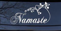 Namaste with Swirls and Hearts Yoga Car or Truck Window Decal Sticker