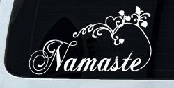 Namaste with Swirls and Hearts Yoga Car or Truck Window Decal Sticker