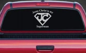 JC Jesus Christ Is My Superman Christian Car or Truck Window Vinyl Decal Sticker (Light Gray)