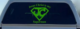 JC Jesus Christ Is My Superman Christian Car or Truck Window Decal Sticker (Lime)