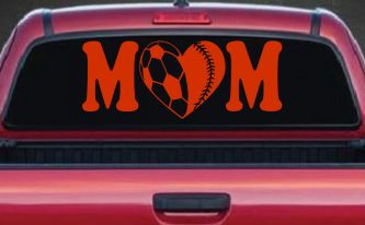Soccer Softball Mom With Heart Sports Car or Truck Window Decal Sticker (Orange Red)
