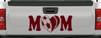 Soccer Softball Mom With Heart Sports Car or Truck Window Decal Sticker (Purple Red)