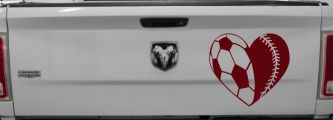 Soccer Softball Heart Sports Car or Truck Window Decal Sticker (Purple Red)