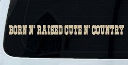Born N Raised Cute N Country Car or Truck Window Decal Sticker (Desert Sand)