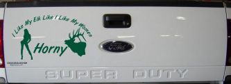 I Like My Elk Like I Like My Women Horny Funny Hunting Car or Truck Window Decal Sticker (Dark Green)