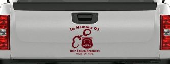 In Memory Of Our Fallen Brothers Police Car or Truck Window Decal Sticker (Purple Red)