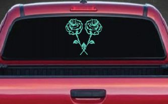 Long Stem Roses Flowers Car or Truck Window Vinyl Decal Sticker (Mint)