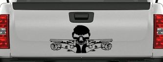 Roses Guns With Skull Biker Car or Truck Window Decal Sticker (Black)