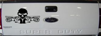 Roses Guns With Skull Biker Car or Truck Window Decal Sticker (Black)