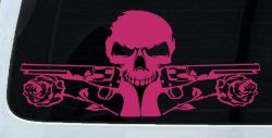 Roses Guns With Skull Biker Car or Truck Window Vinyl Decal Sticker (Hot Pink)