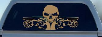 Roses Guns With Skull Biker Car or Truck Window Decal Sticker (Light Brown)