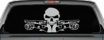 Roses Guns With Skull Biker Car or Truck Window Decal Sticker (Light Gray)