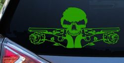 Roses Guns With Skull Biker Car or Truck Window Decal Sticker (Lime)