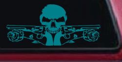 Roses Guns With Skull Biker Car or Truck Window Decal Sticker (Turquoise Blue)