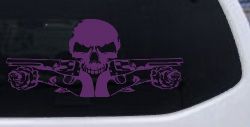 Roses Guns With Skull Biker Car or Truck Window Decal Sticker (Violet)