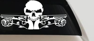 Roses Guns With Skull Biker Car or Truck Window Vinyl Decal Sticker